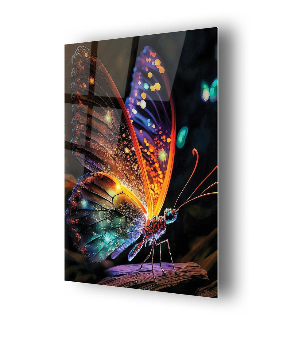Sürrealist Renkli Kelebek Serisi Cam Tablo