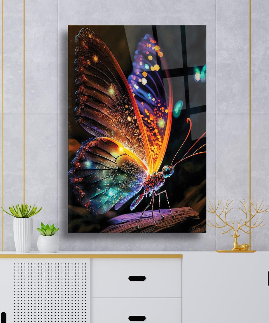 Sürrealist Renkli Kelebek Serisi Cam Tablo