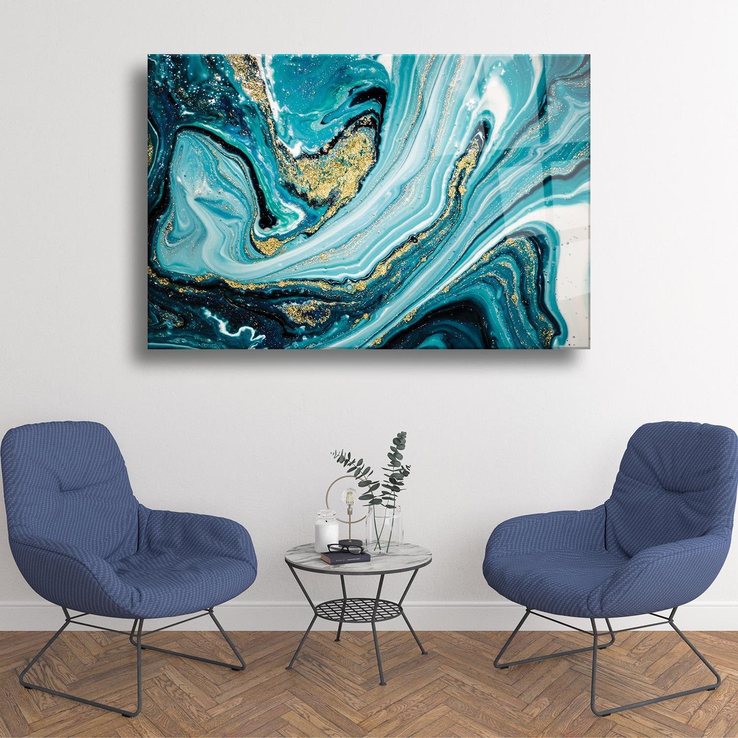Turkuaz Gold Temalı Cam Tablo