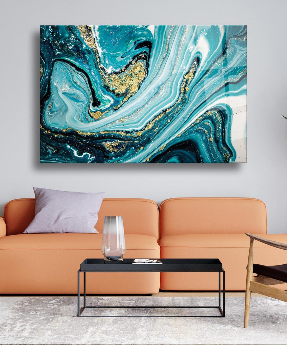 Turkuaz Gold Temalı Cam Tablo