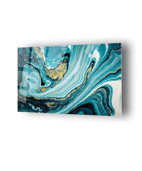 Turkuaz Gold Temalı Cam Tablo