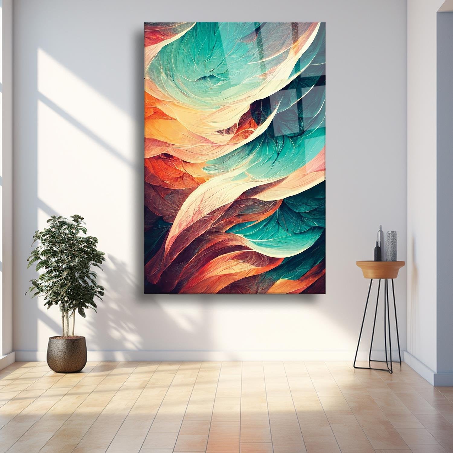 Turkuaz Sarı Kırmızı Temalı Dayanıklı Cam Tablo