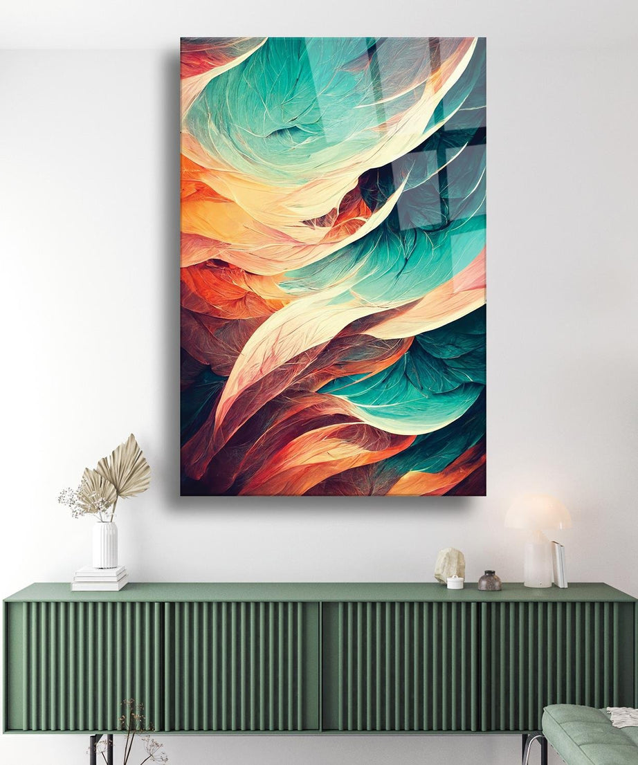 Turkuaz Sarı Kırmızı Temalı Dayanıklı Cam Tablo