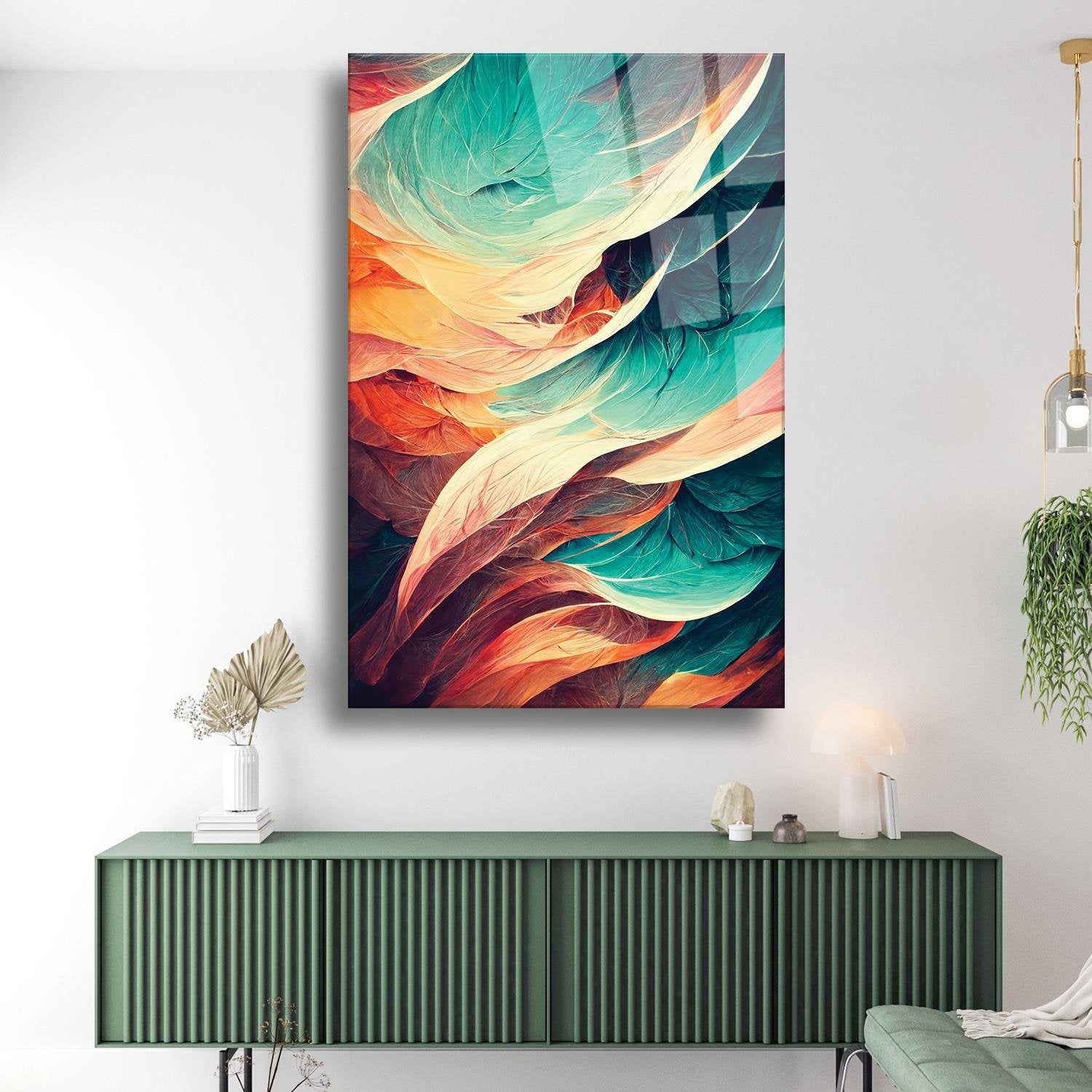 Turkuaz Sarı Kırmızı Temalı Dayanıklı Cam Tablo