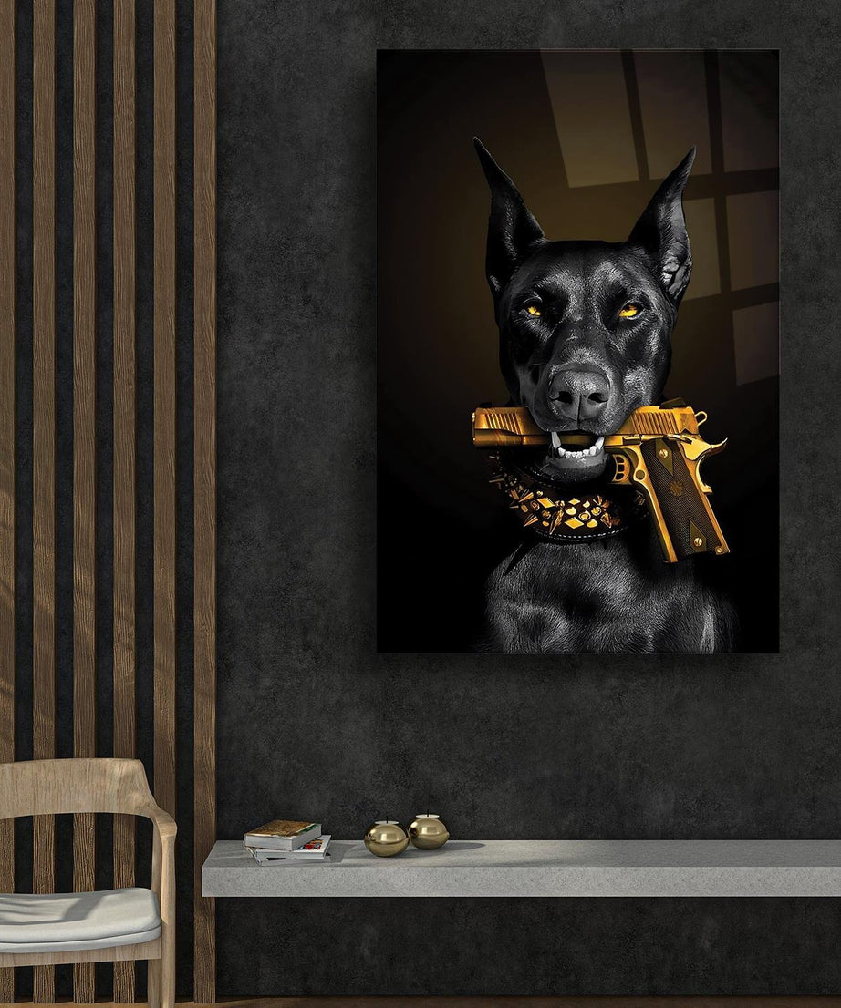 Vahşi Doberman Dayanıklı Cam Tablo