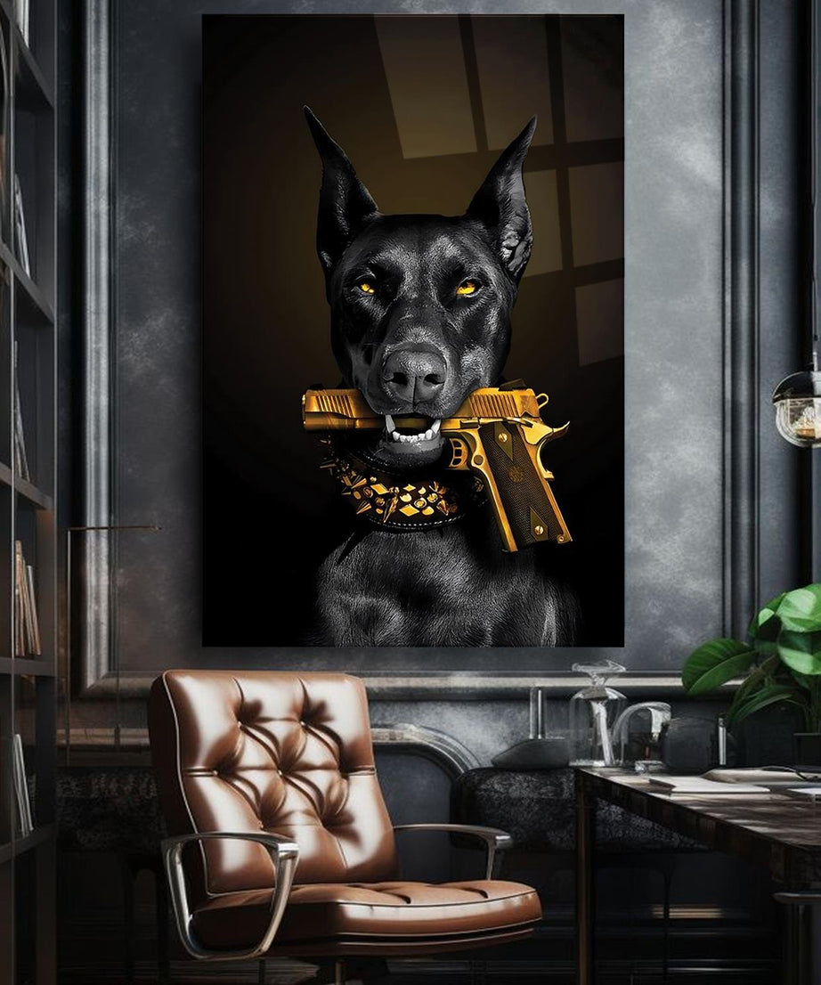 Vahşi Doberman Dayanıklı Cam Tablo