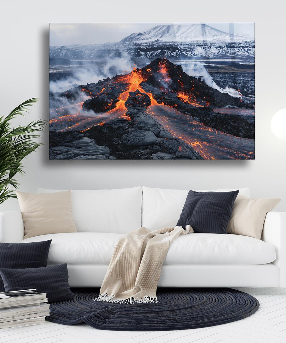 Volkanik Patlama Temalı Cam Tablo