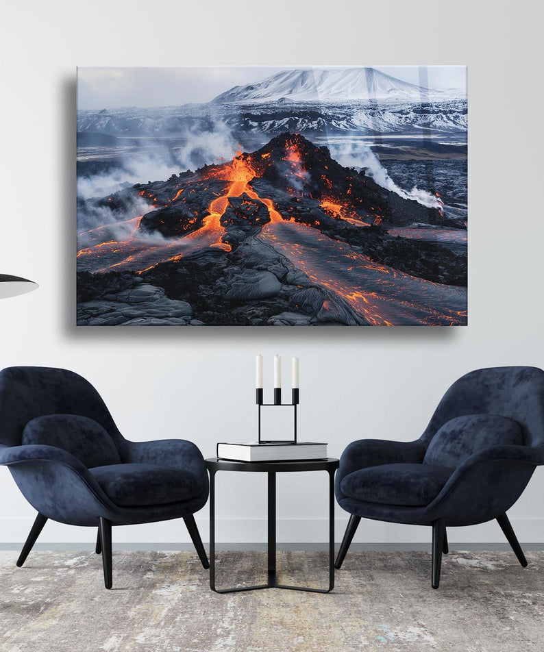 Volkanik Patlama Temalı Cam Tablo