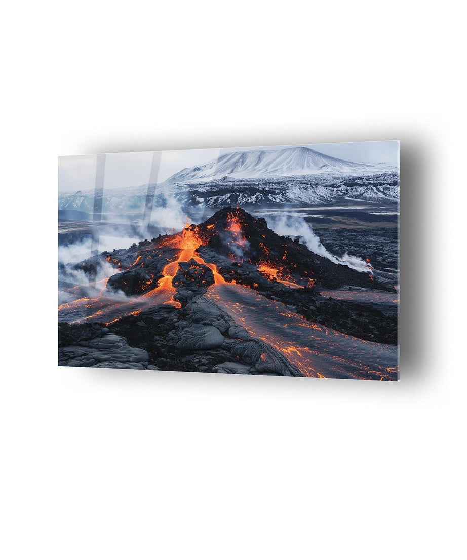 Volkanik Patlama Temalı Cam Tablo